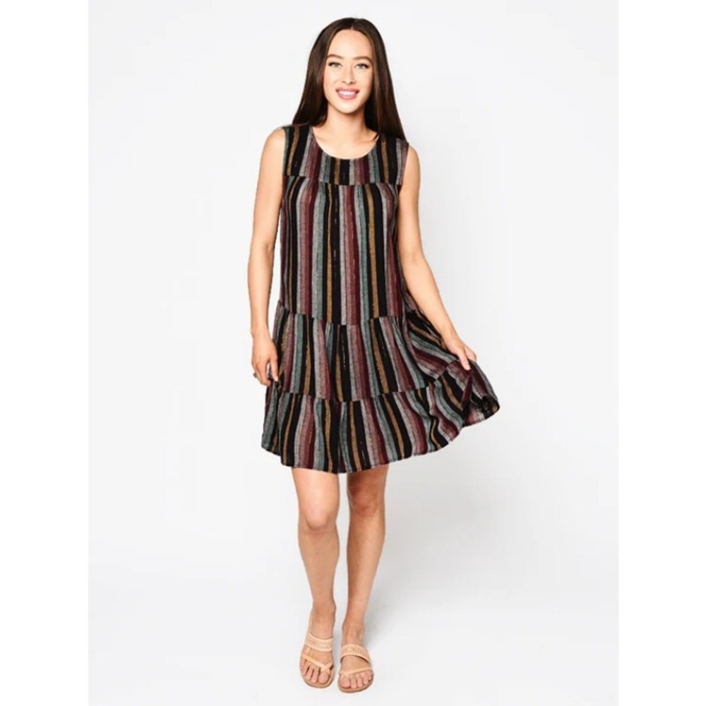 NWT Velvet by Graham & Spencer Stripe Tiered Sleeveless Dress Womens Size M $260
